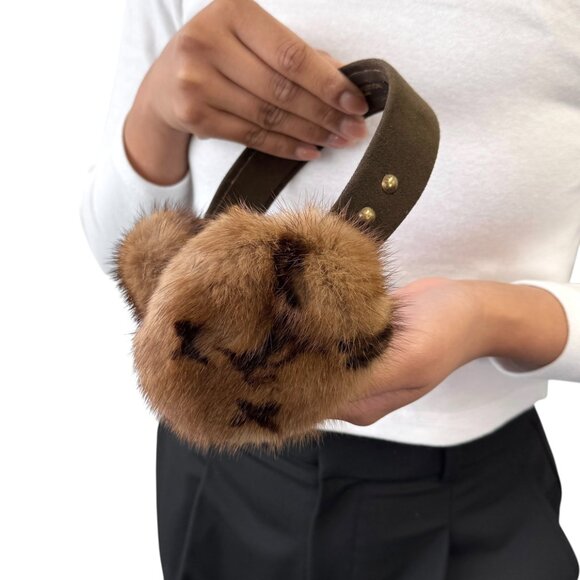 LOUIS VUITTON Vintage LV Monogram Mink Earmuffs Brown Gold Suede [106418] - Picture 2 of 15